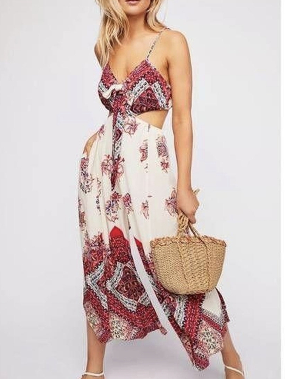Free People  Floral Cutout Wide Leg Jumpsuit